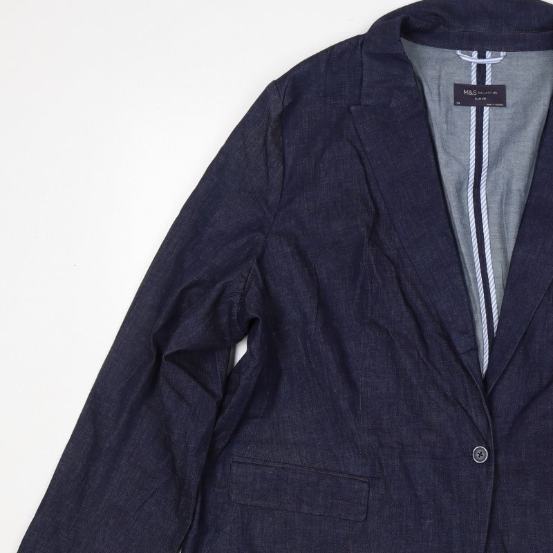 Marks & Spencer Women’s Blue Denim Slim Fit Blazer UK 24 One Button