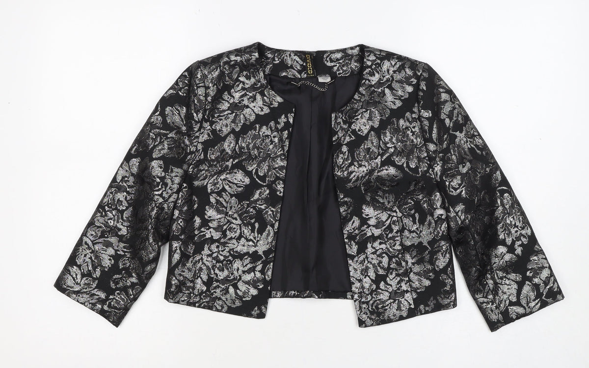 C/MEO by H&M Women Black Silver Floral Jacquard Cropped Blazer UK 10