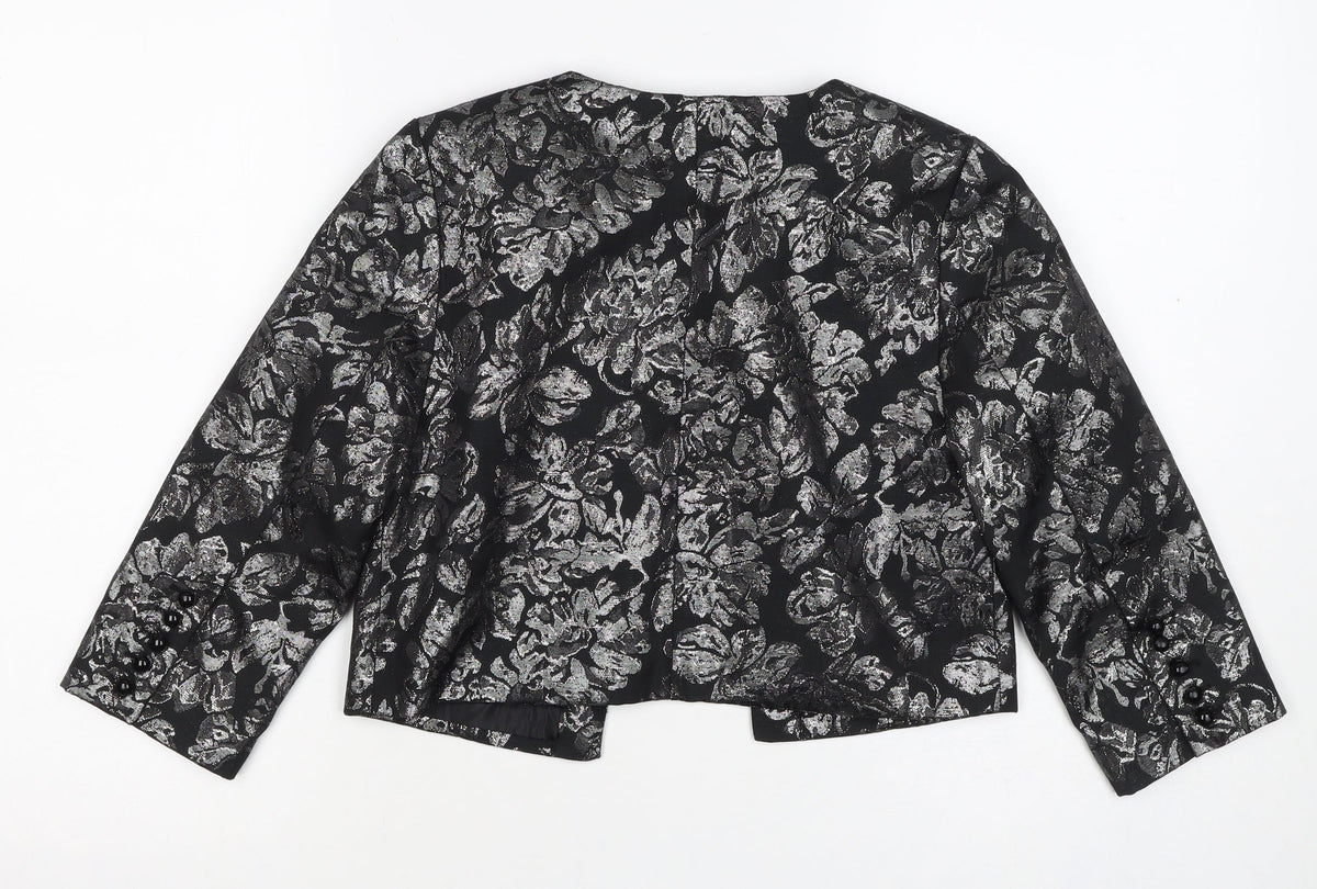 C/MEO by H&M Women Black Silver Floral Jacquard Cropped Blazer UK 10