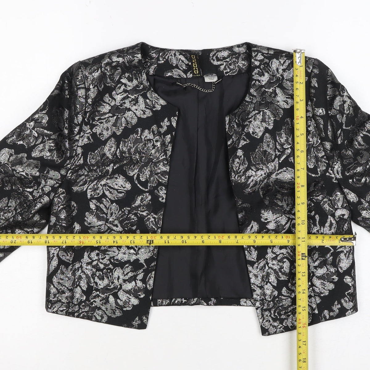C/MEO by H&M Women Black Silver Floral Jacquard Cropped Blazer UK 10