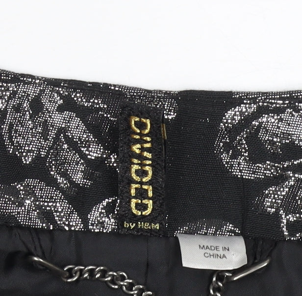 C/MEO by H&M Women Black Silver Floral Jacquard Cropped Blazer UK 10