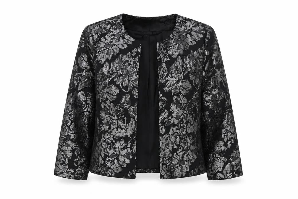 C/MEO by H&M Women Black Silver Floral Jacquard Cropped Blazer UK 10