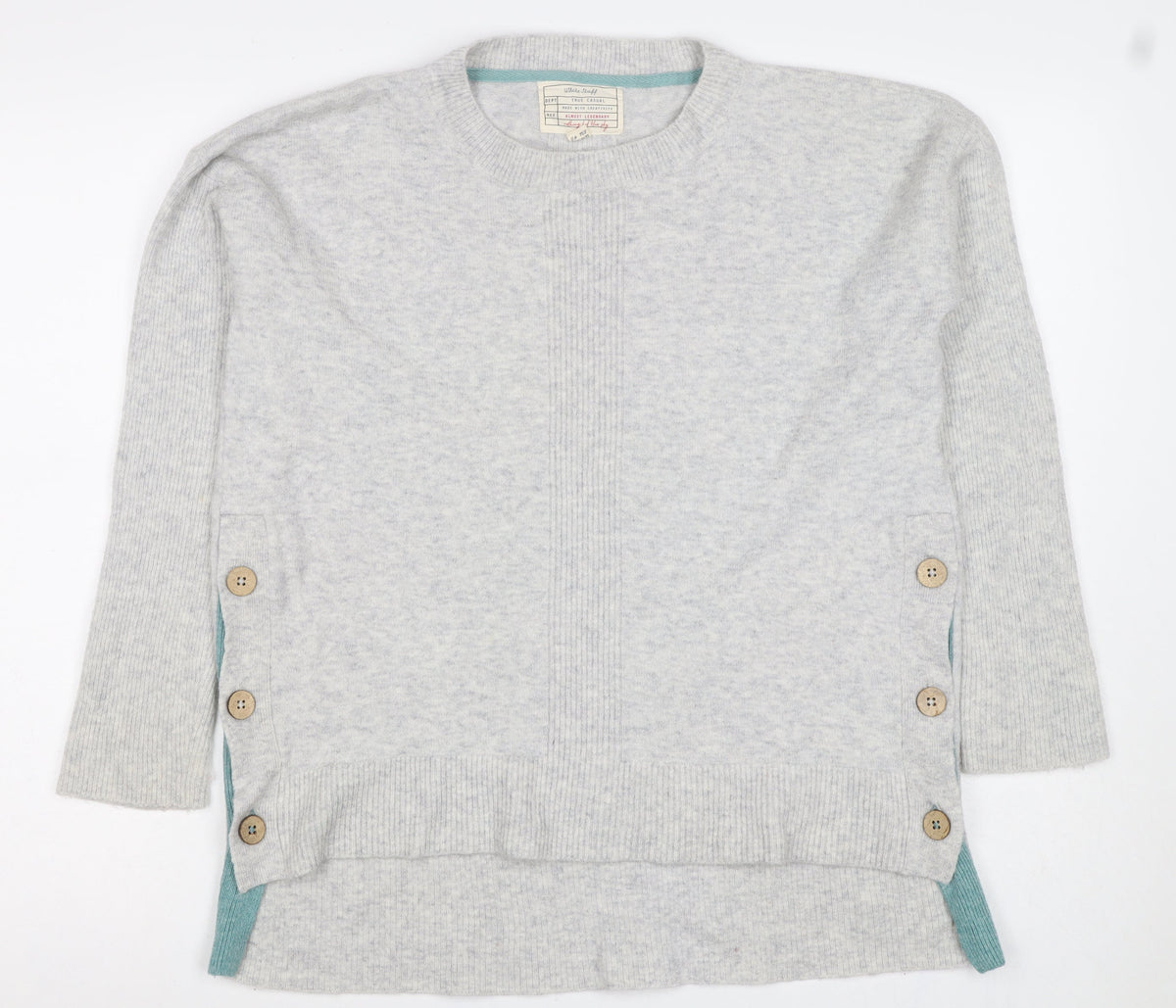 White Stuff Women Grey Wool Alpaca Blend Button Detail Jumper UK 12