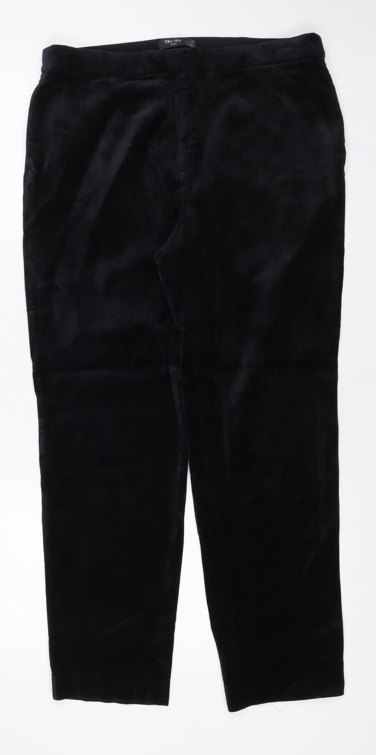 The Mia Women’s Black Velvet Slim Trousers Size 14 Regular Stretch