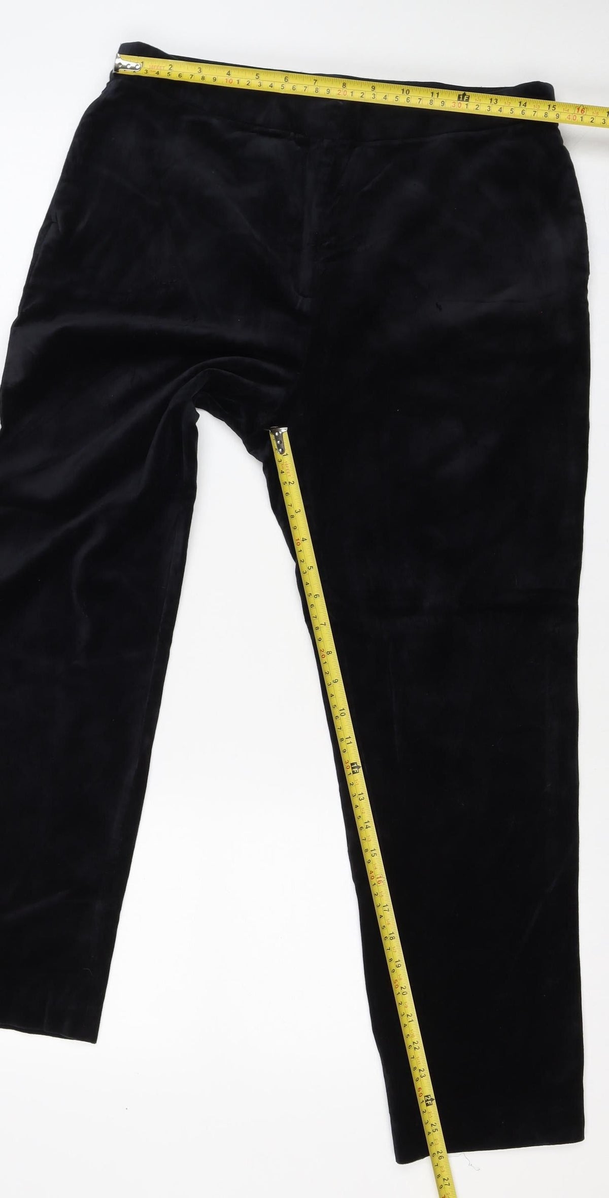 The Mia Women’s Black Velvet Slim Trousers Size 14 Regular Stretch