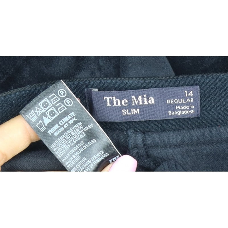 The Mia Women’s Black Velvet Slim Trousers Size 14 Regular Stretch