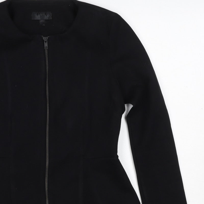 Topshop Women’s Black Size 10 Slim Fit Collarless Zip Jacket
