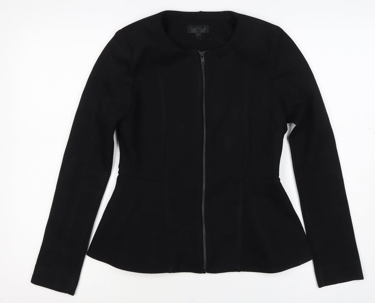 Topshop Women’s Black Size 10 Slim Fit Collarless Zip Jacket