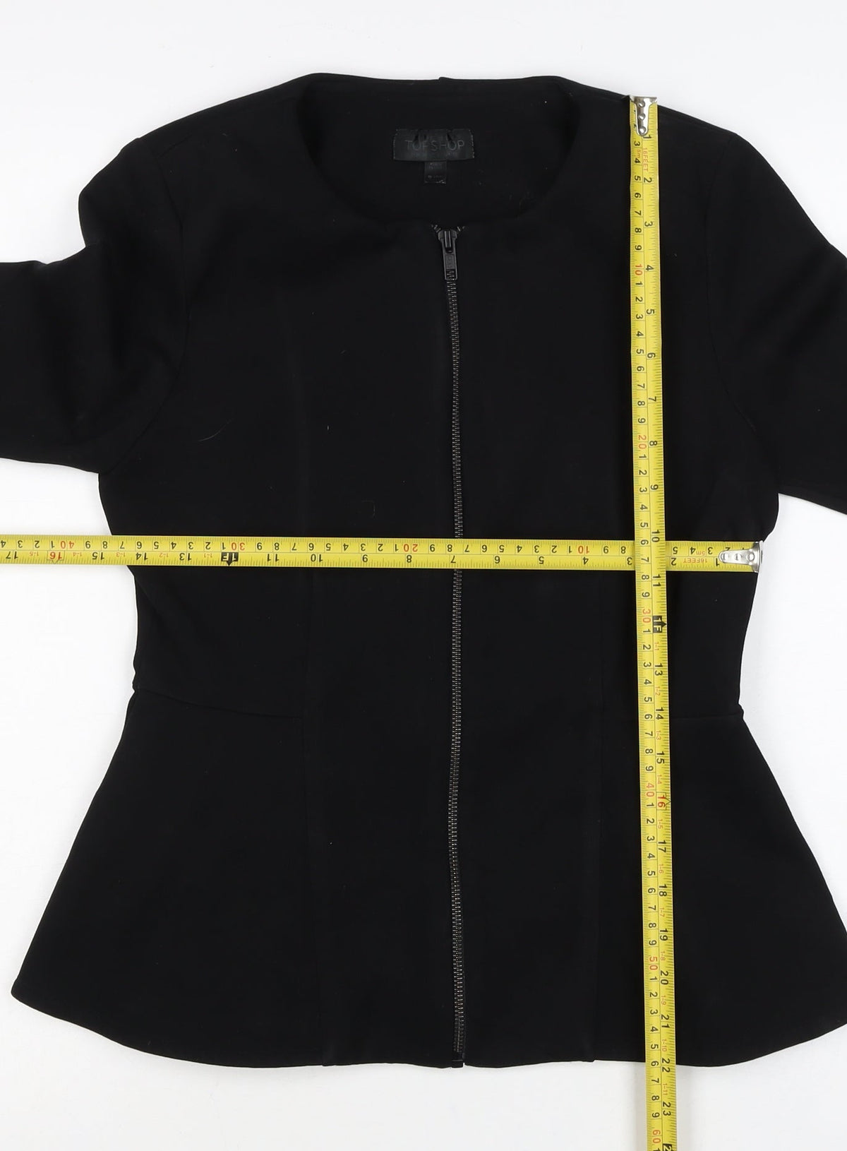 Topshop Women’s Black Size 10 Slim Fit Collarless Zip Jacket