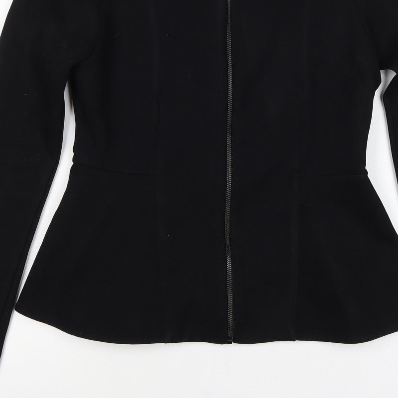 Topshop Women’s Black Size 10 Slim Fit Collarless Zip Jacket