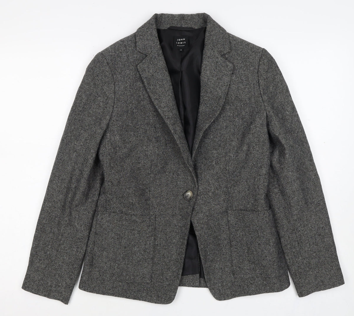 John Lewis Women's Grey UK 10 Flecked Wool Blend Lined Blazer
