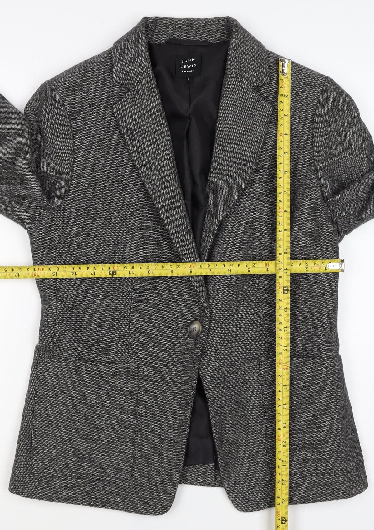 John Lewis Women's Grey UK 10 Flecked Wool Blend Lined Blazer
