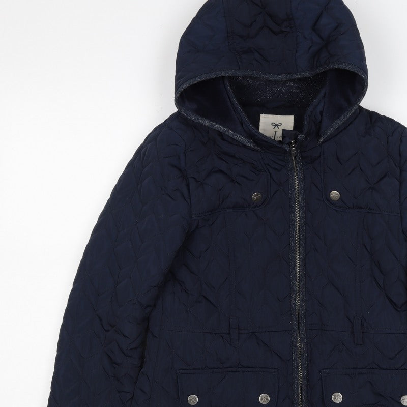 Jasper Conran Girls Navy 11-12 Years Quilted Hooded Puffer Jacket