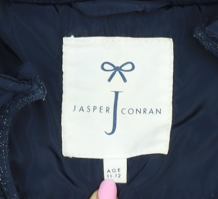 Jasper Conran Girls Navy 11-12 Years Quilted Hooded Puffer Jacket