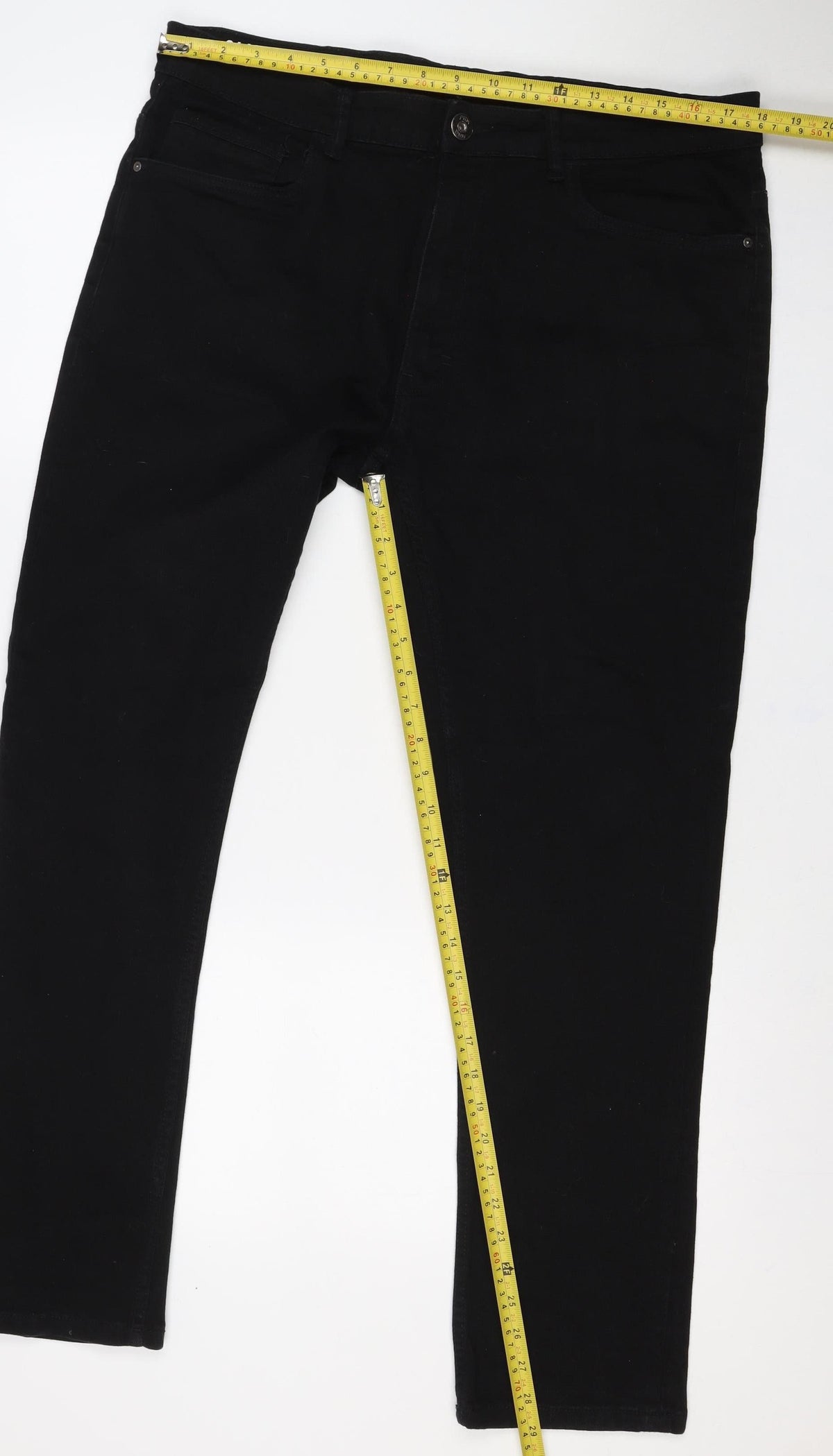 George Men’s Black Straight Stretch Jeans W38 L30 Regular Fit