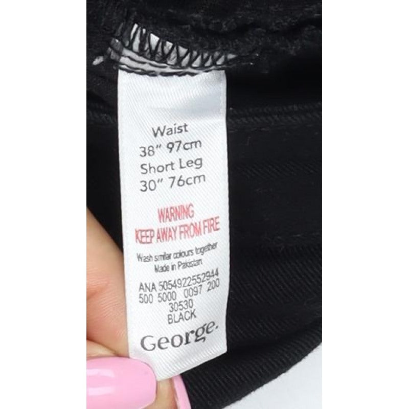 George Men’s Black Straight Stretch Jeans W38 L30 Regular Fit