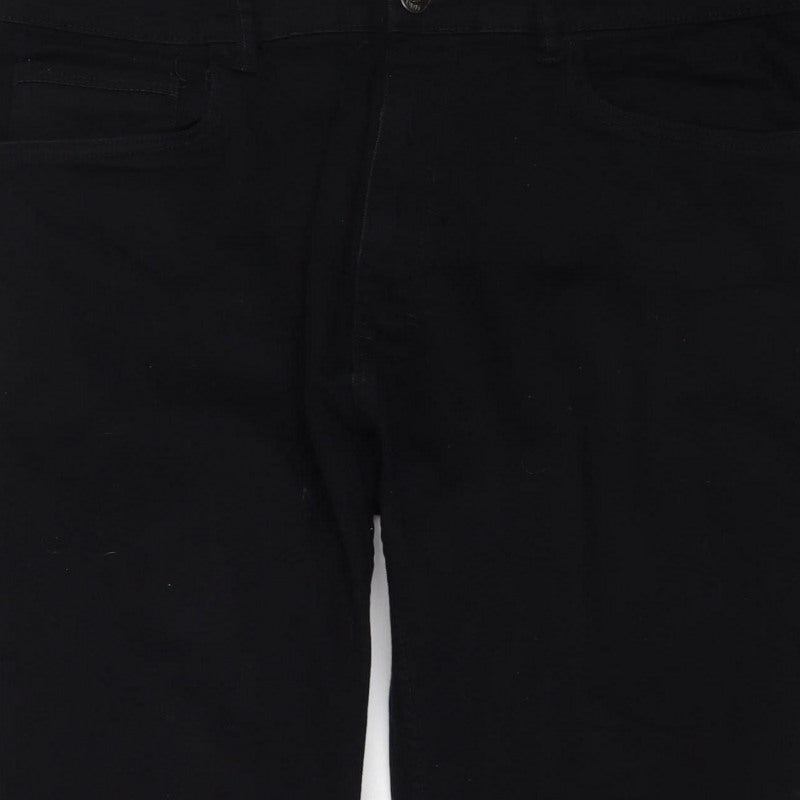 George Men’s Black Straight Stretch Jeans W38 L30 Regular Fit