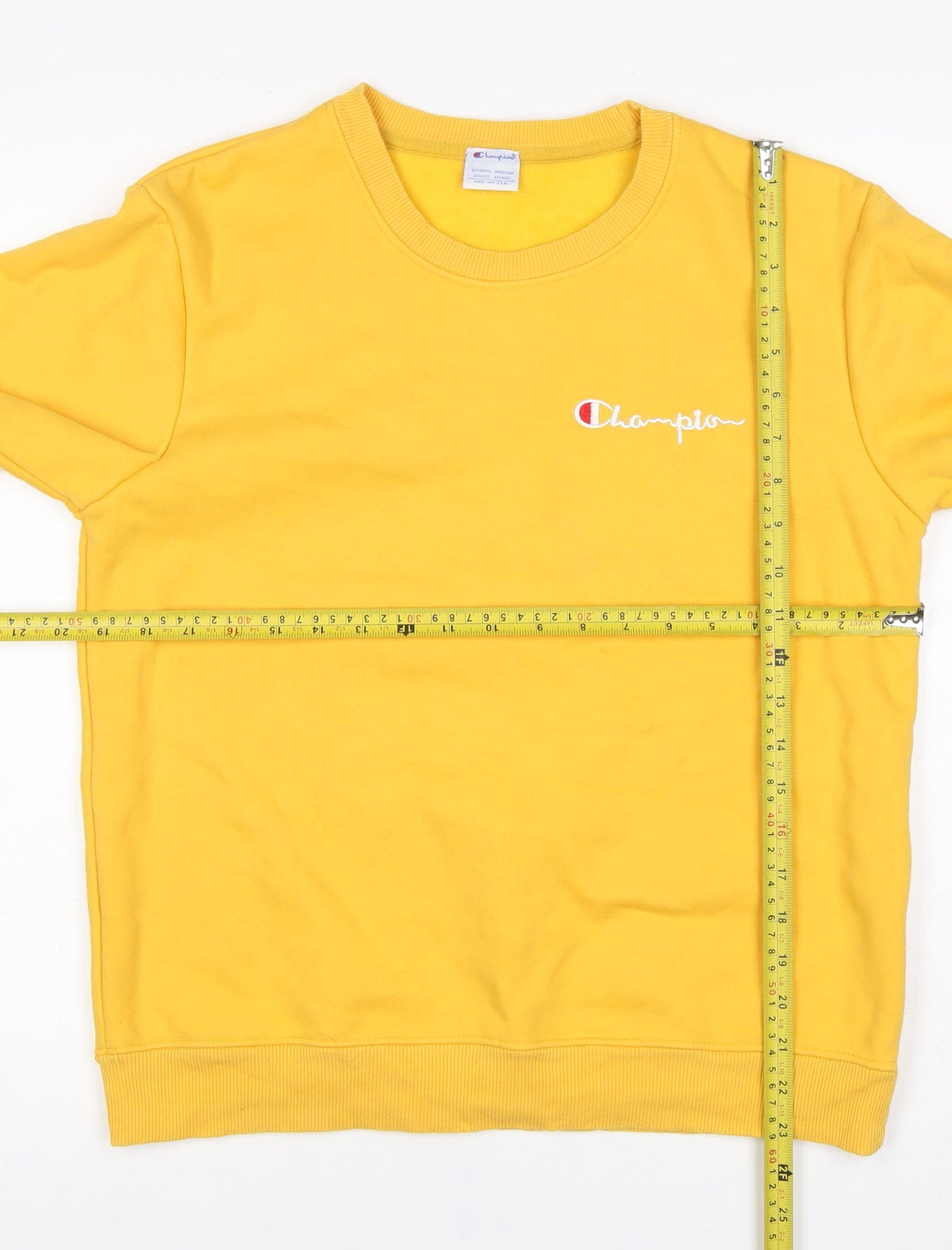 Champion Unisex Adults Yellow L Pullover Sweatshirt Logo Crew Neck