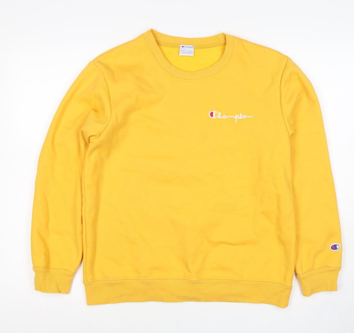 Champion Unisex Adults Yellow L Pullover Sweatshirt Logo Crew Neck