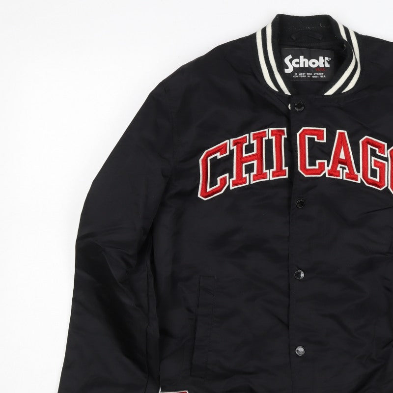 Schott Women’s Black M Chicago Varsity Bomber Jacket Snap Logo
