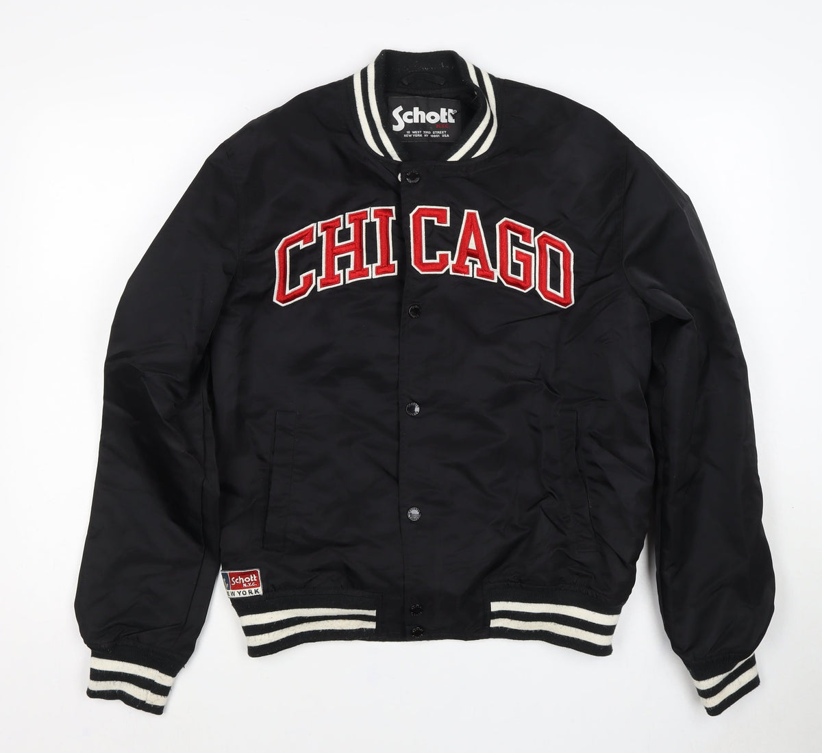 Schott Women’s Black M Chicago Varsity Bomber Jacket Snap Logo