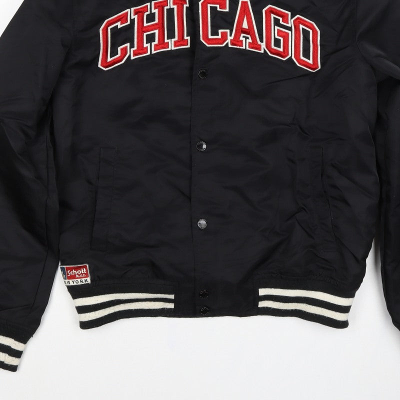Schott Women’s Black M Chicago Varsity Bomber Jacket Snap Logo