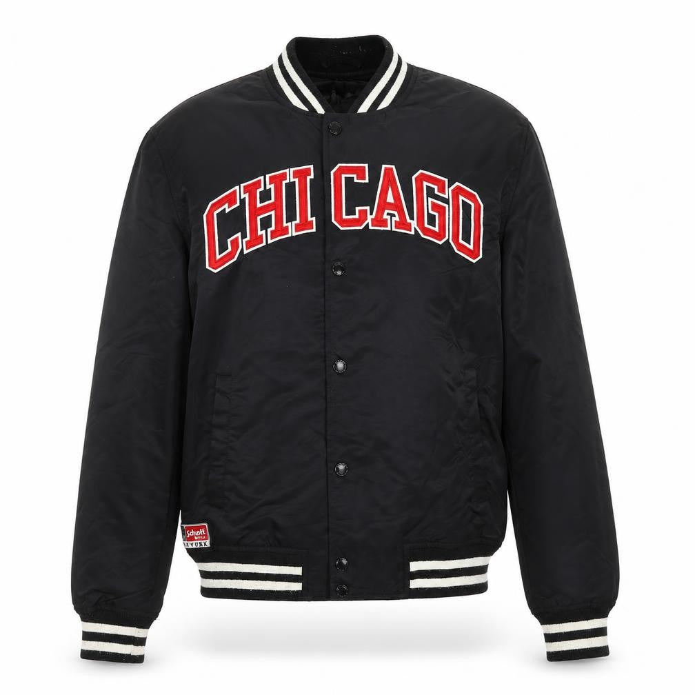 Schott Women’s Black M Chicago Varsity Bomber Jacket Snap Logo