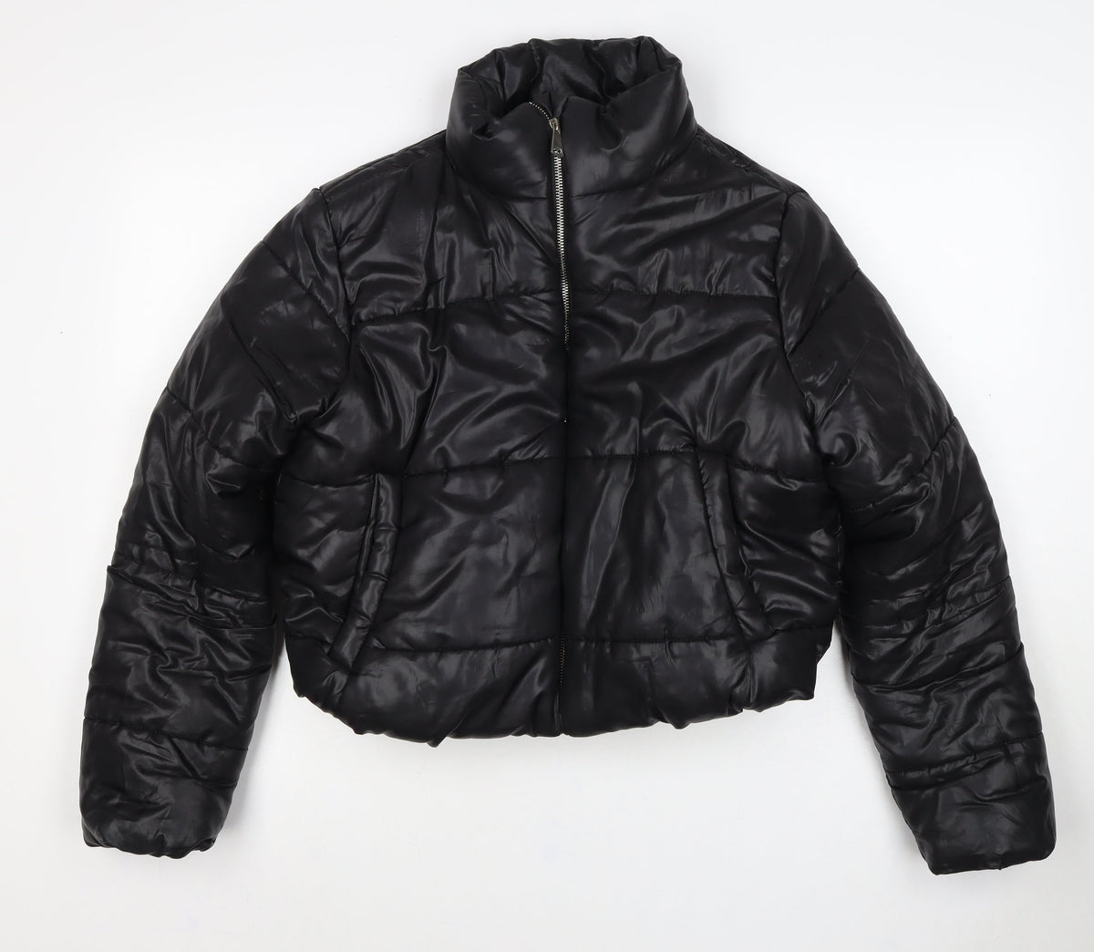 PrettyLittleThing Women Black L Cropped Puffer Jacket Quilted Zip