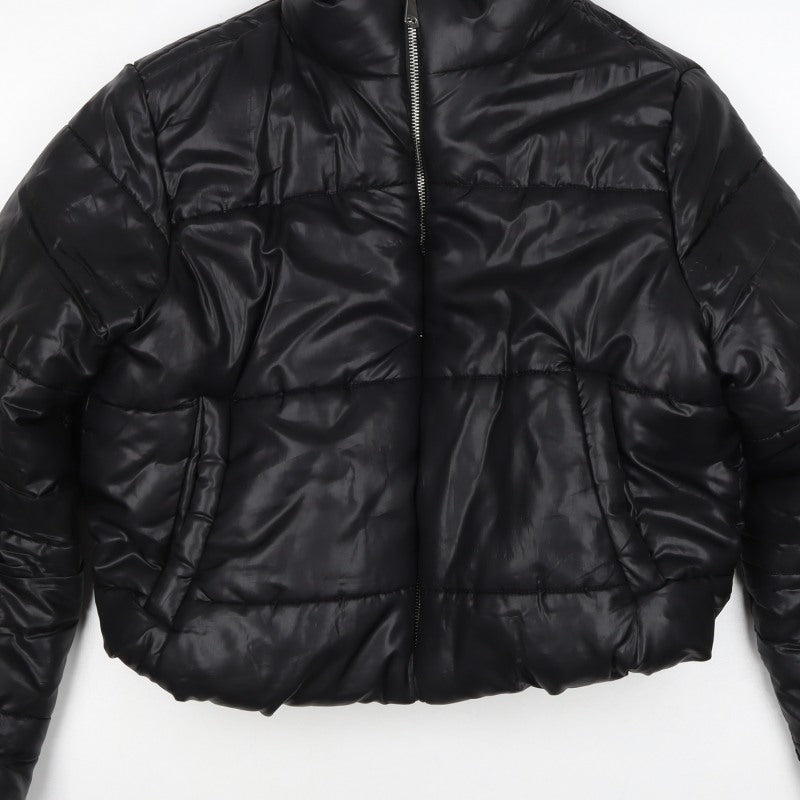 PrettyLittleThing Women Black L Cropped Puffer Jacket Quilted Zip