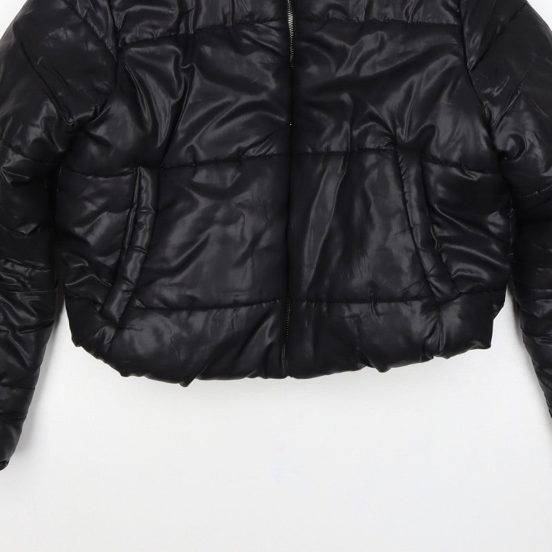 PrettyLittleThing Women Black L Cropped Puffer Jacket Quilted Zip