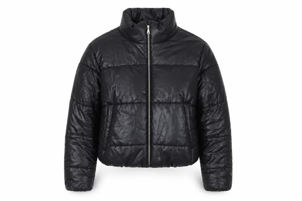 PrettyLittleThing Women Black L Cropped Puffer Jacket Quilted Zip