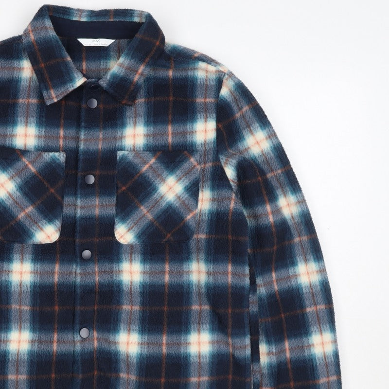 Marks & Spencer Boys Blue Plaid Fleece Shirt Jacket 14-15 Years