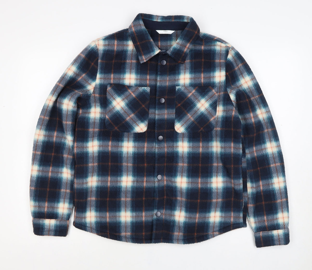 Marks & Spencer Boys Blue Plaid Fleece Shirt Jacket 14-15 Years