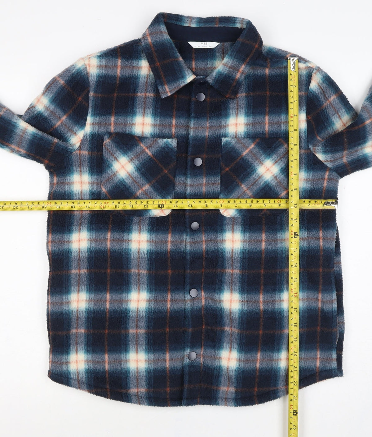 Marks & Spencer Boys Blue Plaid Fleece Shirt Jacket 14-15 Years