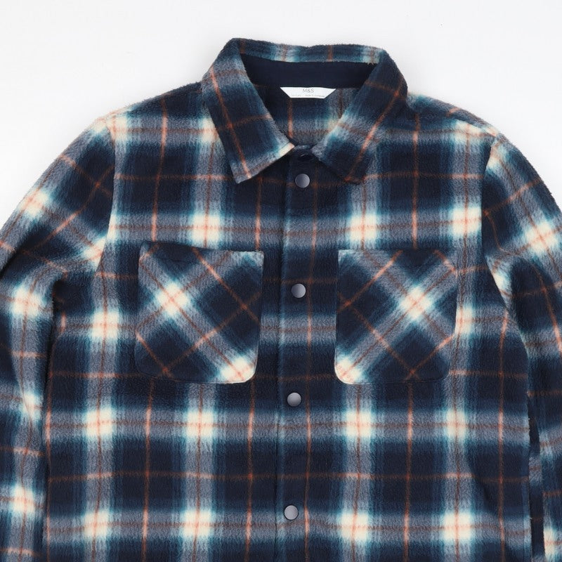 Marks & Spencer Boys Blue Plaid Fleece Shirt Jacket 14-15 Years