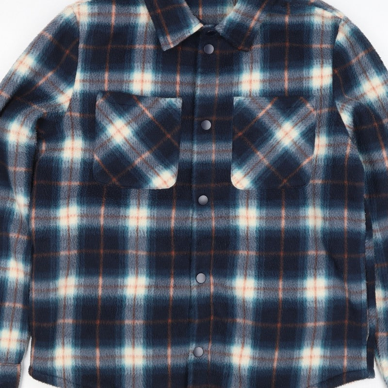 Marks & Spencer Boys Blue Plaid Fleece Shirt Jacket 14-15 Years
