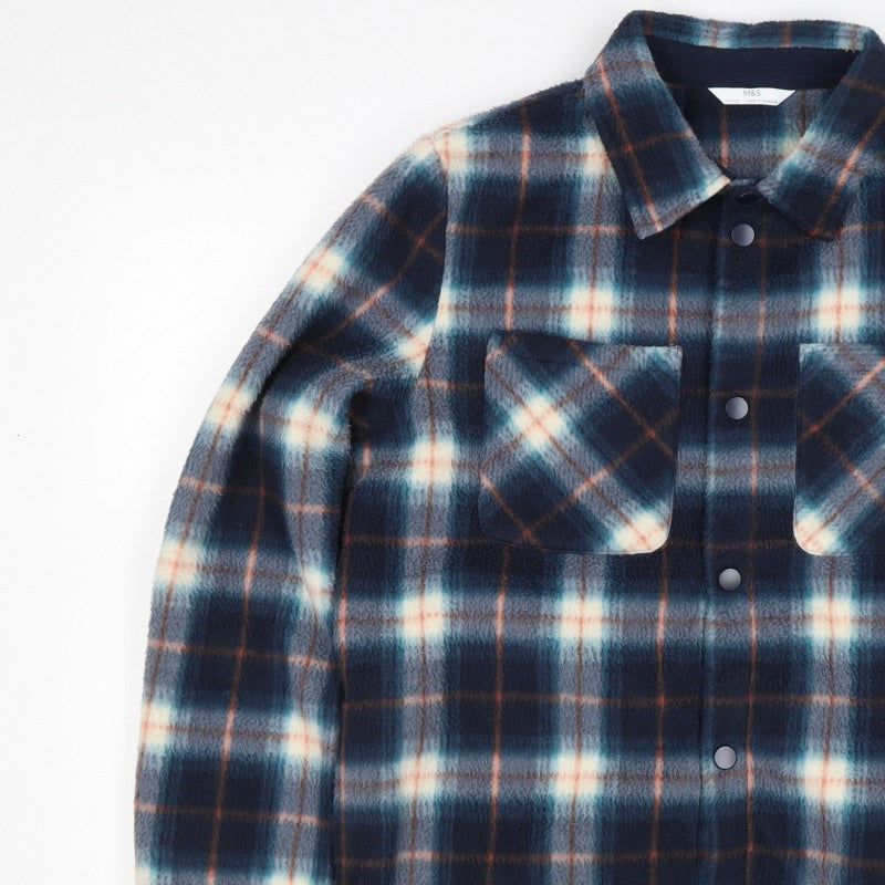 Marks & Spencer Boys Blue Plaid Fleece Shirt Jacket 14-15 Years