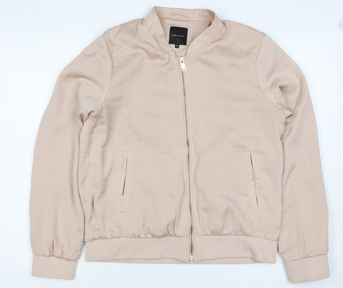 New Look Women’s Beige Size 14 Viscose Bomber Jacket Zip