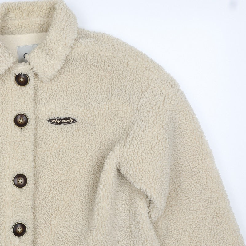 Omont Women’s Ivory Teddy Fleece Button Jacket Size S Collared