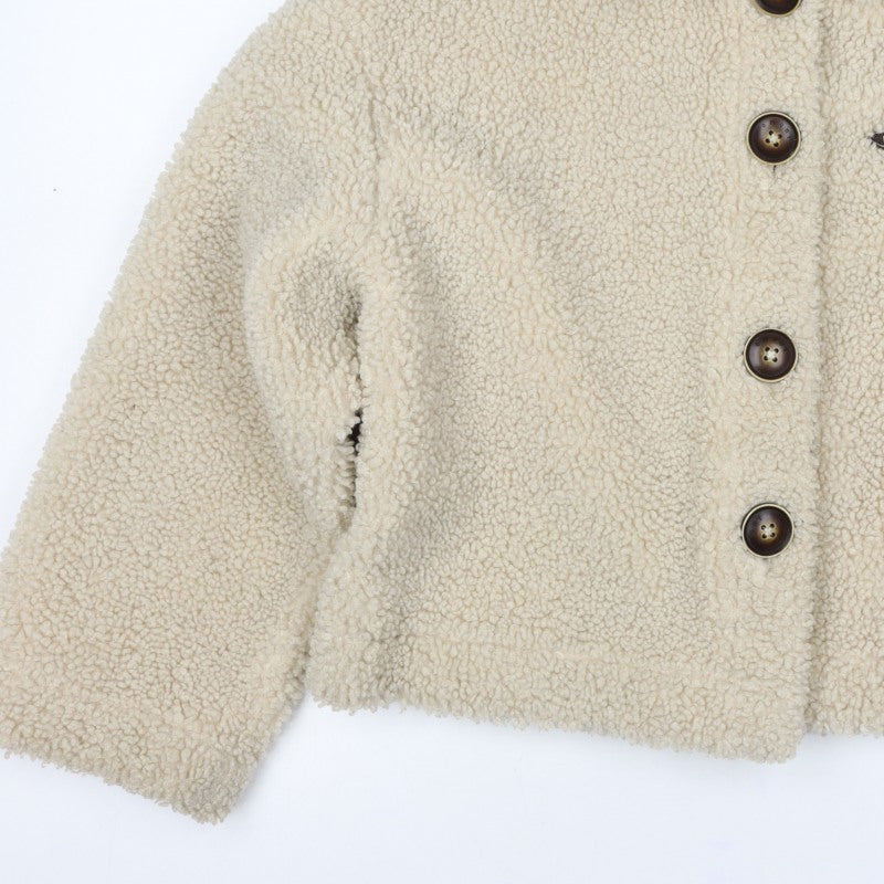 Omont Women’s Ivory Teddy Fleece Button Jacket Size S Collared