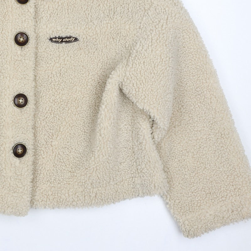Omont Women’s Ivory Teddy Fleece Button Jacket Size S Collared