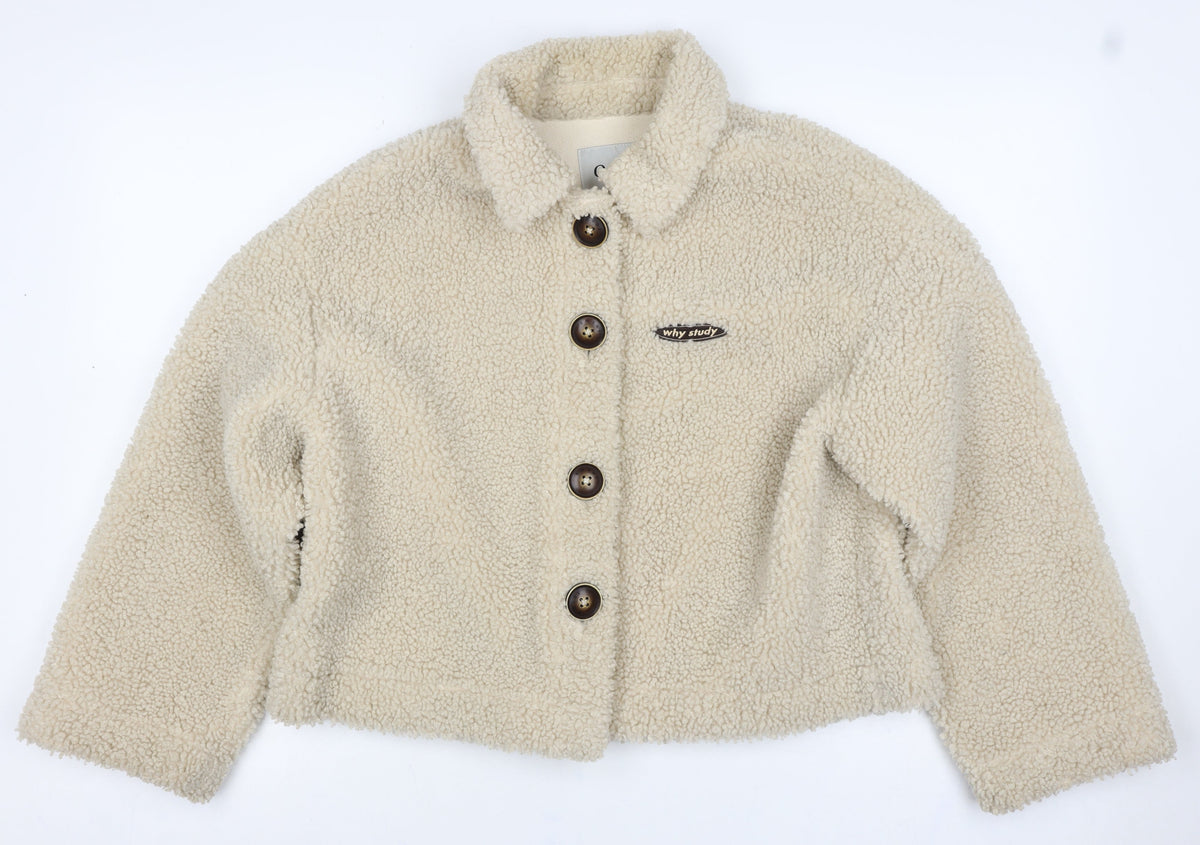 Omont Women’s Ivory Teddy Fleece Button Jacket Size S Collared