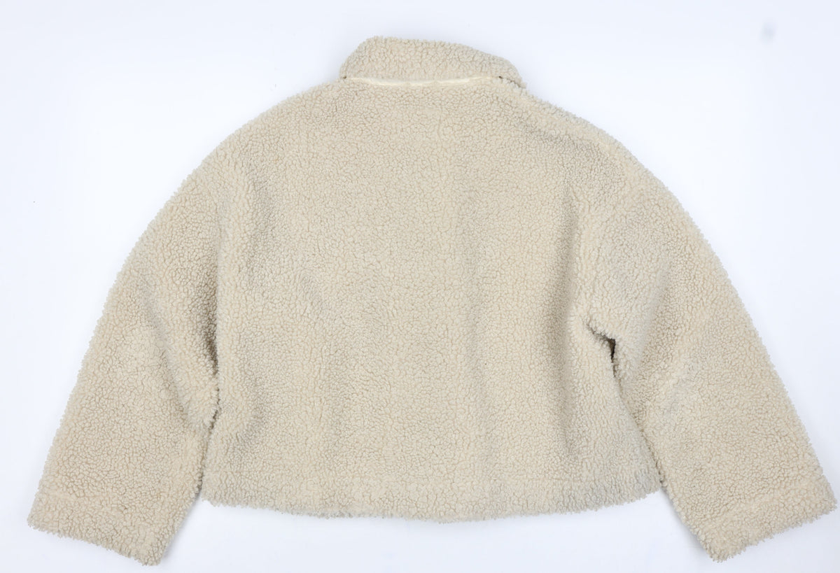 Omont Women’s Ivory Teddy Fleece Button Jacket Size S Collared