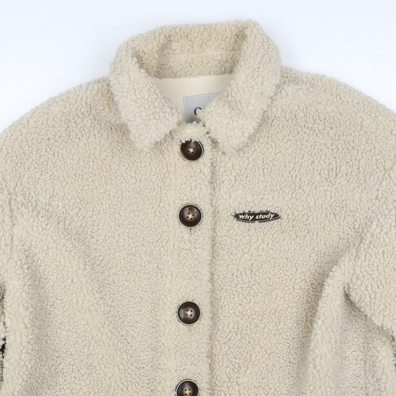 Omont Women’s Ivory Teddy Fleece Button Jacket Size S Collared