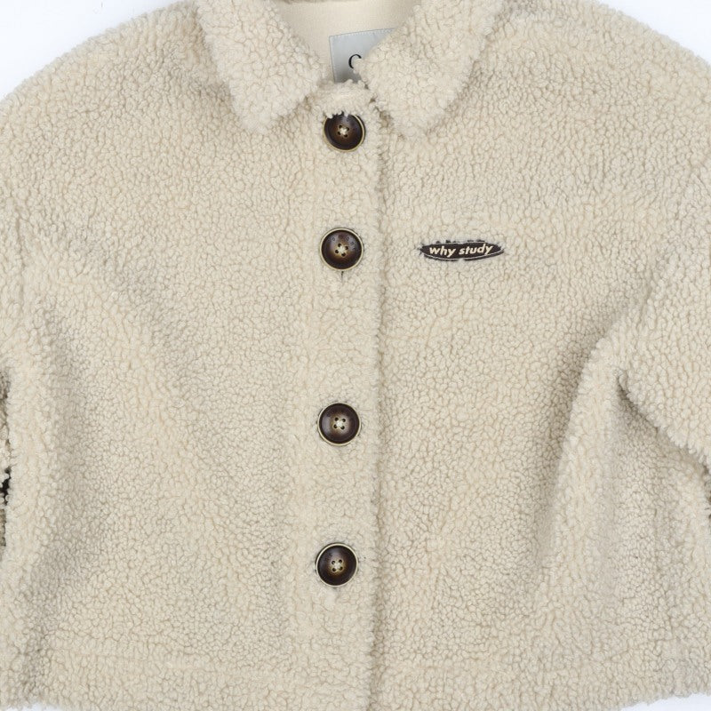 Omont Women’s Ivory Teddy Fleece Button Jacket Size S Collared