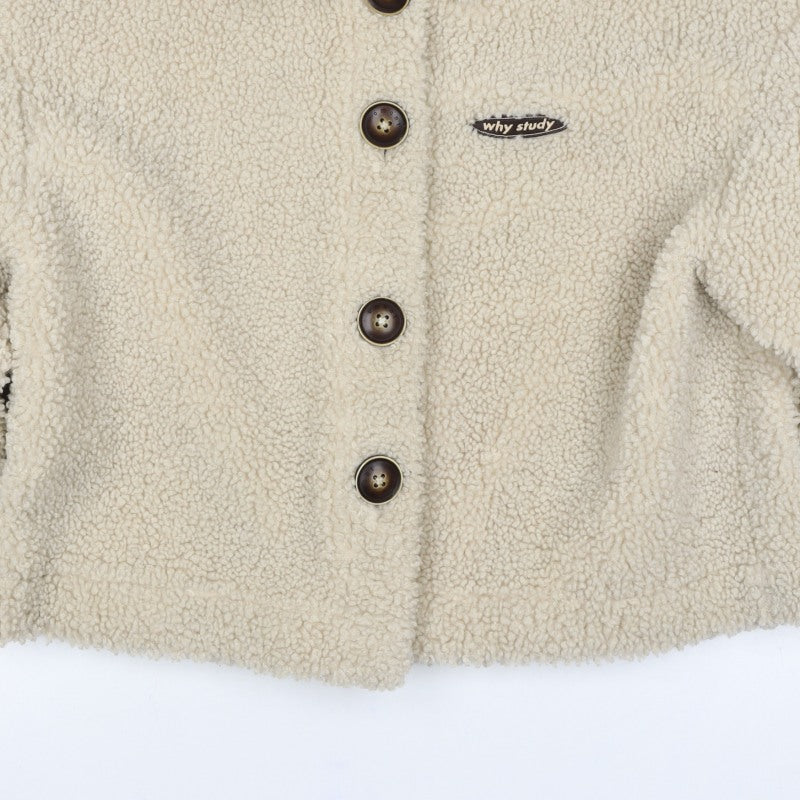 Omont Women’s Ivory Teddy Fleece Button Jacket Size S Collared