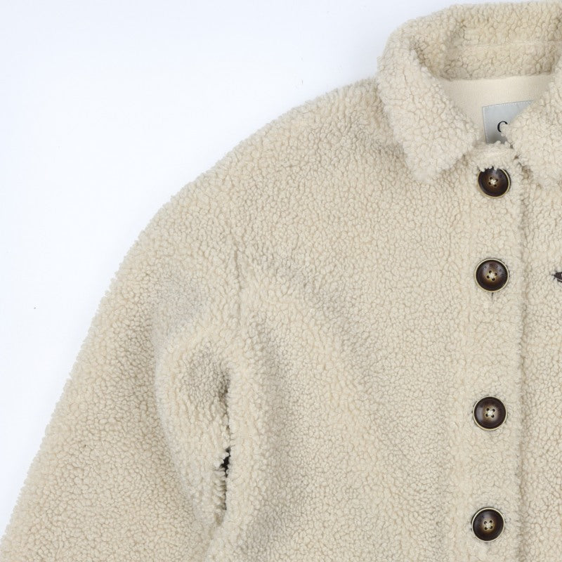 Omont Women’s Ivory Teddy Fleece Button Jacket Size S Collared