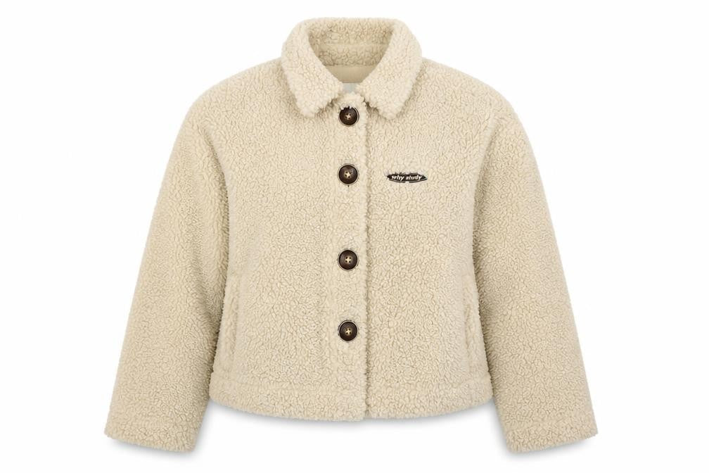 Omont Women’s Ivory Teddy Fleece Button Jacket Size S Collared