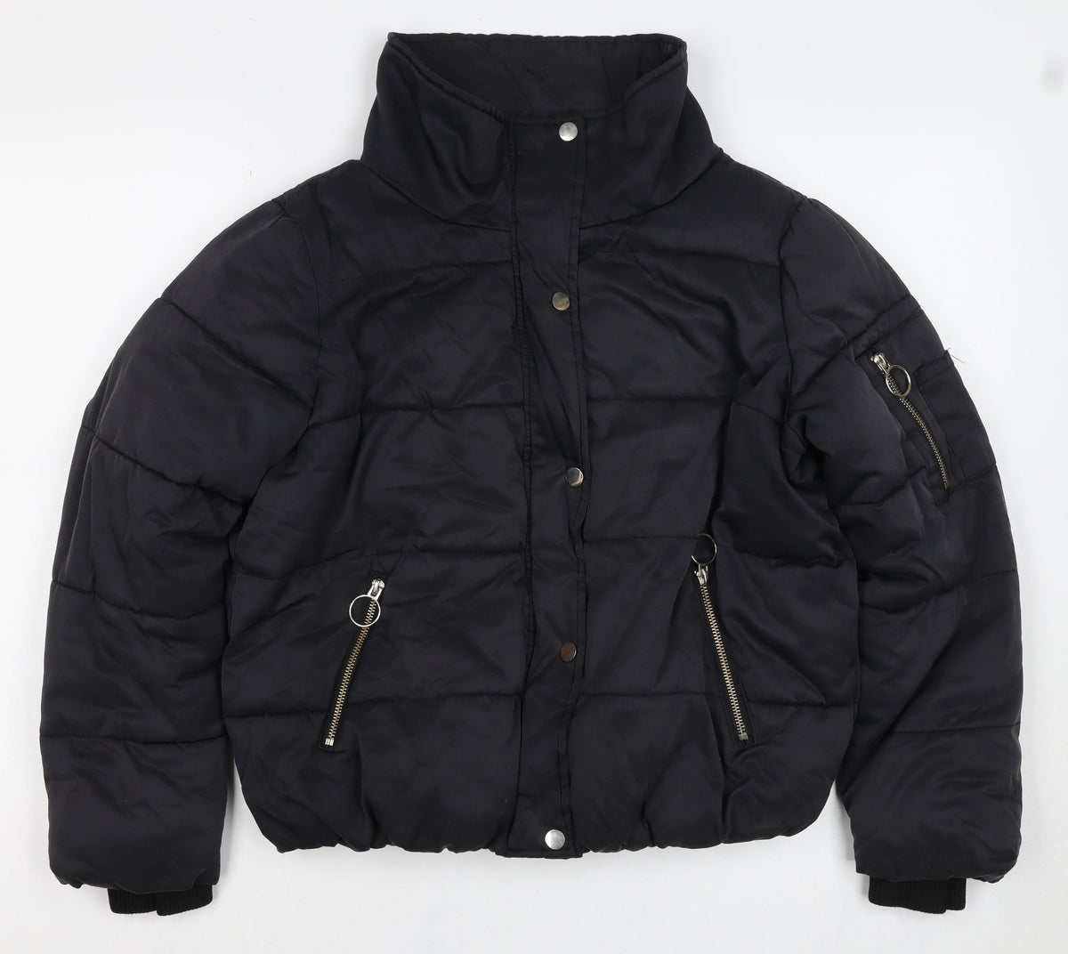 River Island Women’s Black M Quilted Puffer Jacket Zip Pockets