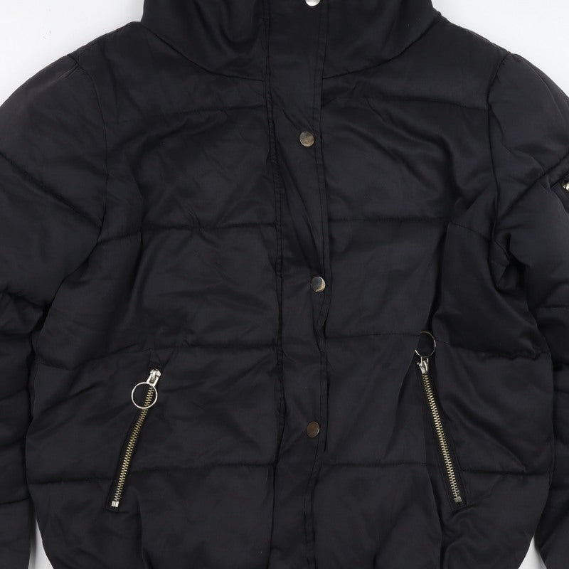River Island Women’s Black M Quilted Puffer Jacket Zip Pockets